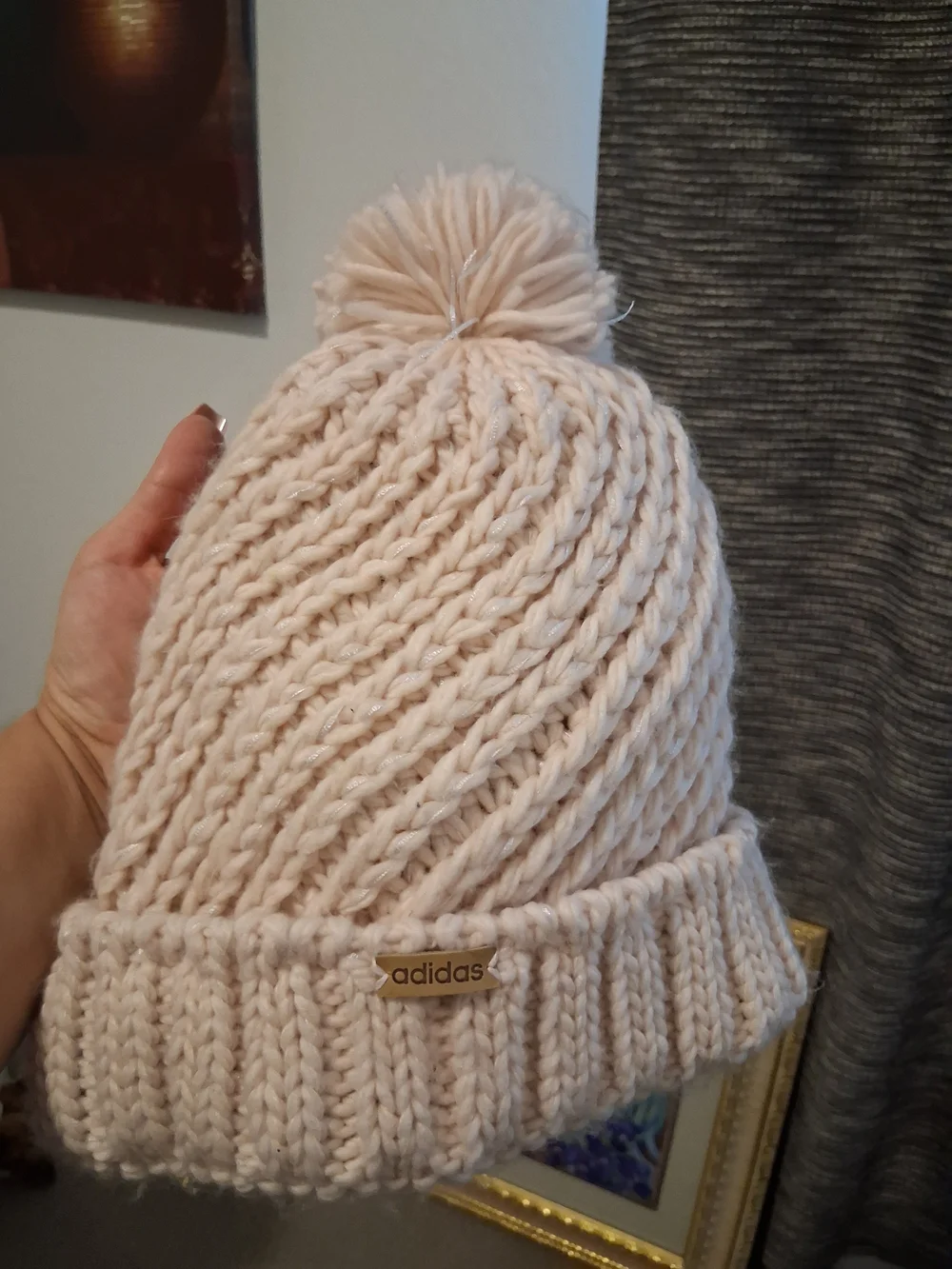 Adidas Light Pink Knit Pom Beanie